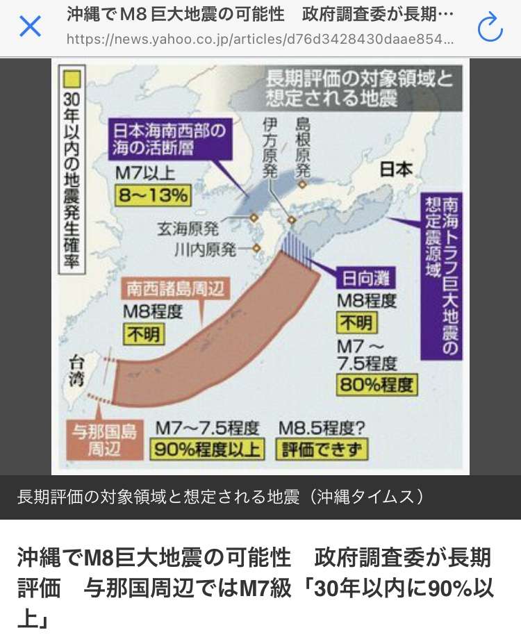 #地震#日向灘#南西諸島#沖縄#日本海#すむーず#30年以内